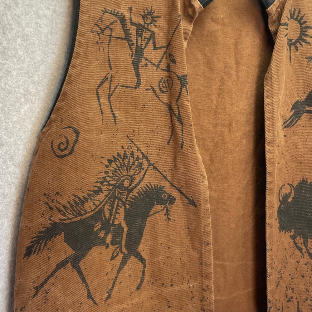 Double D Ranch Vintage Canvas Western Printed Open Front Vest - Picture 2 of 6